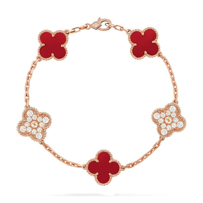[Avelora]LUCKY CLOVER 5-MOTIF BRACELET - RED CARNELIAN COLLECTION