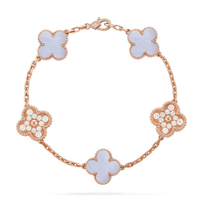 [Avelora]LUCKY CLOVER 5-MOTIF BRACELET - PURPLE CHALCEDONY COLLECTION