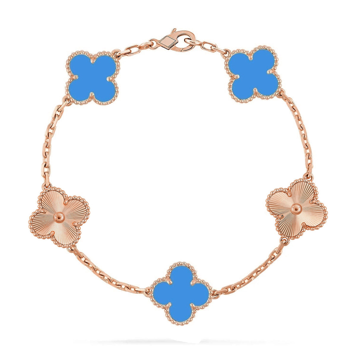 [Avelora]LUCKY CLOVER 5-MOTIF BRACELET - BLUE AGATE COLLECTION
