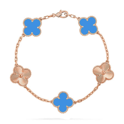 [Avelora]LUCKY CLOVER 5-MOTIF BRACELET - BLUE AGATE COLLECTION