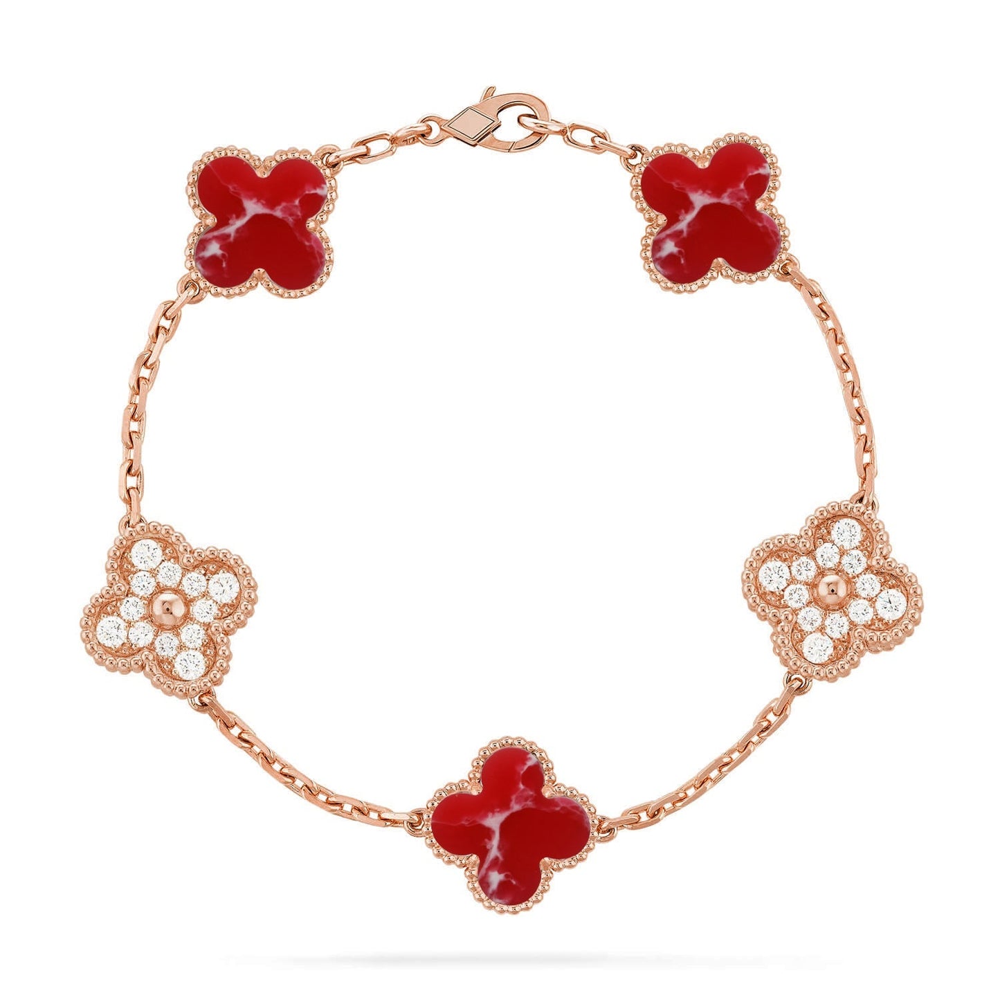 [Avelora]LUCKY CLOVER 5-MOTIF BRACELET - RED LARIMAR COLLECTION