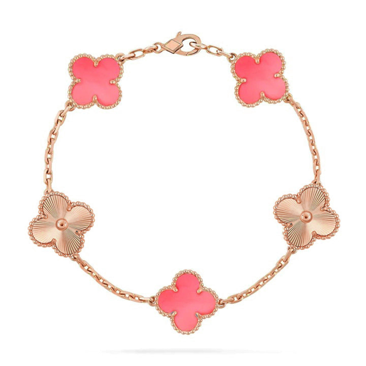 [Avelora]LUCKY CLOVER 5-MOTIF BRACELET - PINK MOTHER-OF-PEARL COLLECTION