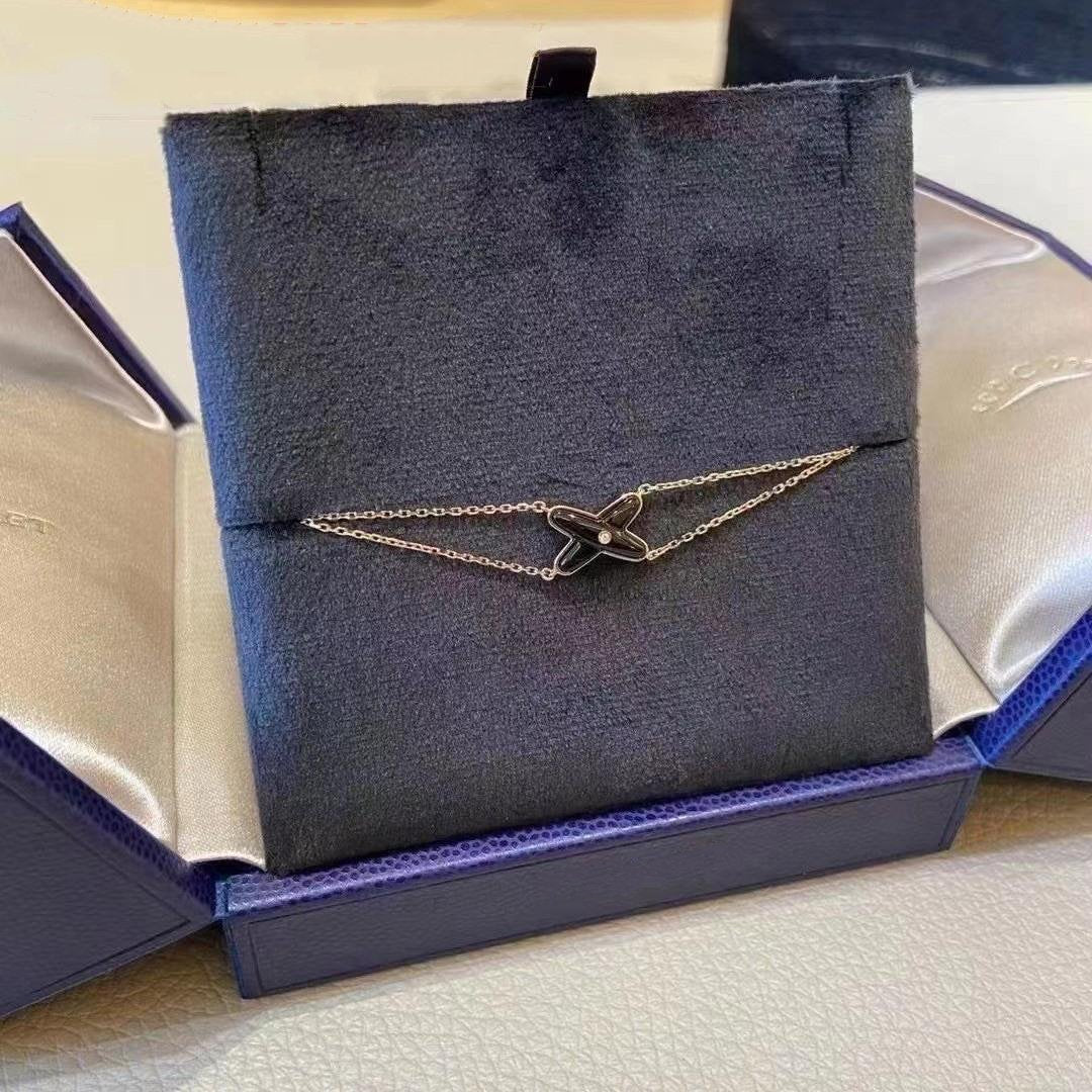 [Avelora]JEUX BRACELET ONYX ROSE GOLD 1 DIAMOND