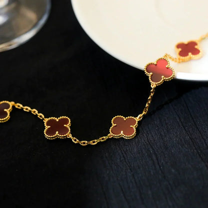 [Avelora]LUCKY CLOVER 5-MOTIF BRACELET - RED CARNELIAN COLLECTION