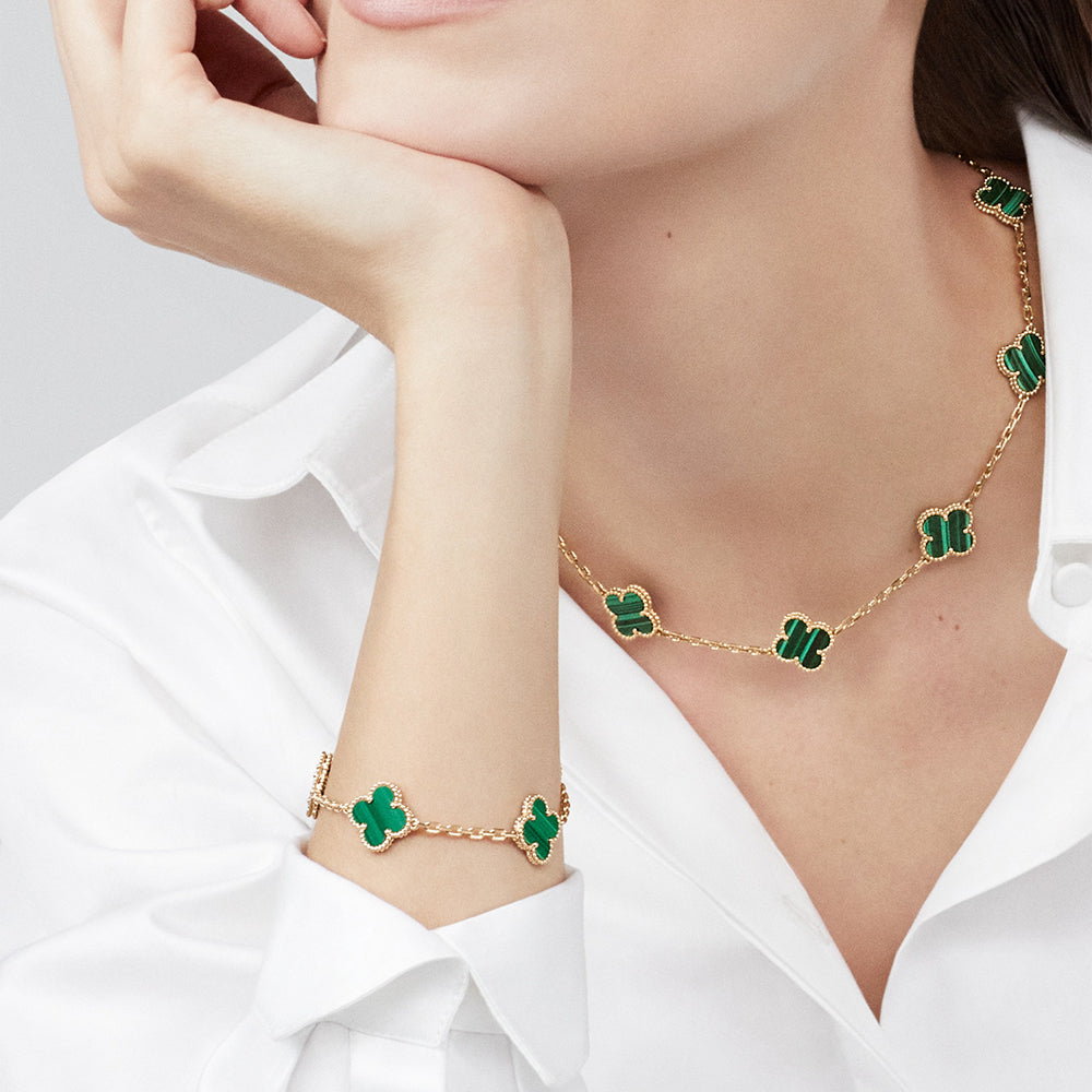 [Avelora Jewelry ]CLOVER 10 MOTIFS MALACHITE NECKLACE