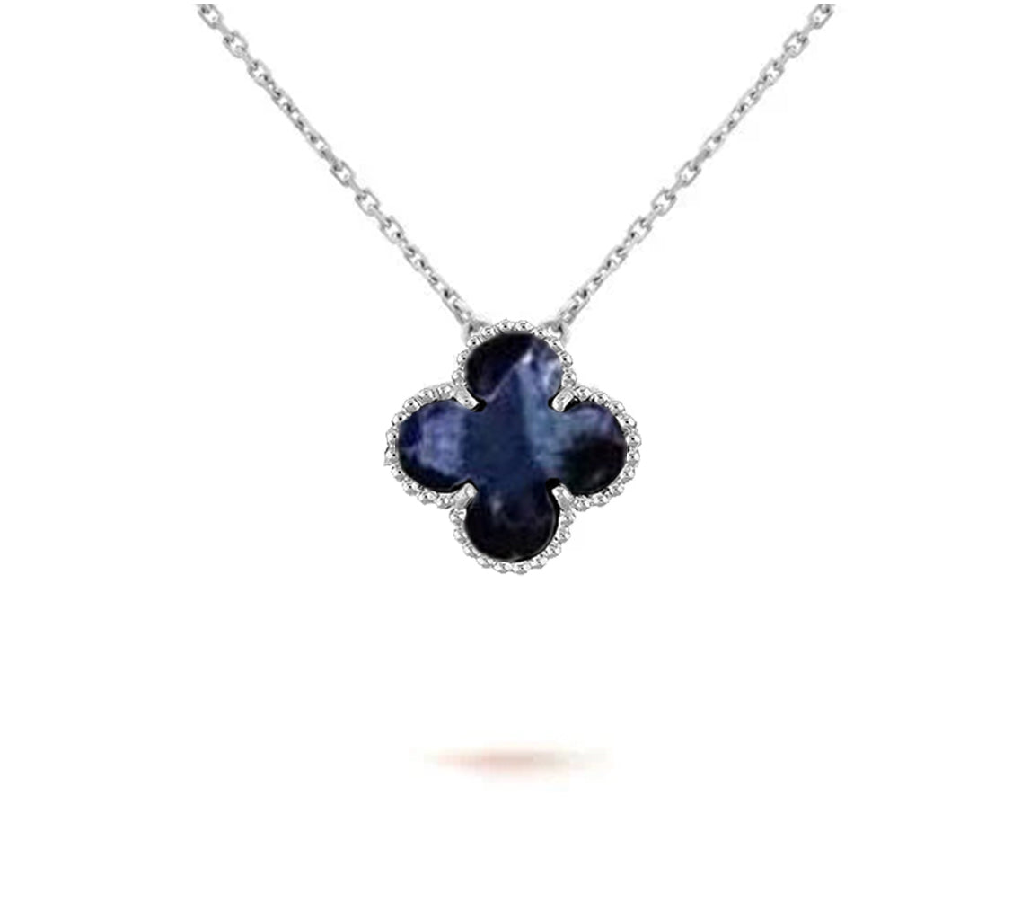 [Avelora]15MM CLOVER FLOWER PENDANT NECKLACE WHITE GOLD COLLECTION