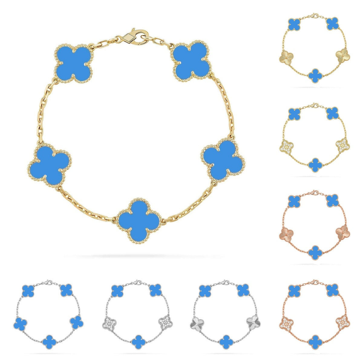 [Avelora]LUCKY CLOVER 5-MOTIF BRACELET - BLUE AGATE COLLECTION