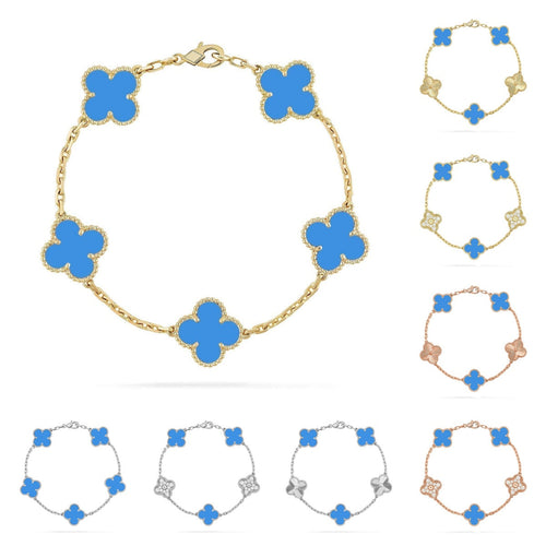 [Avelora]LUCKY CLOVER 5-MOTIF BRACELET - BLUE AGATE COLLECTION