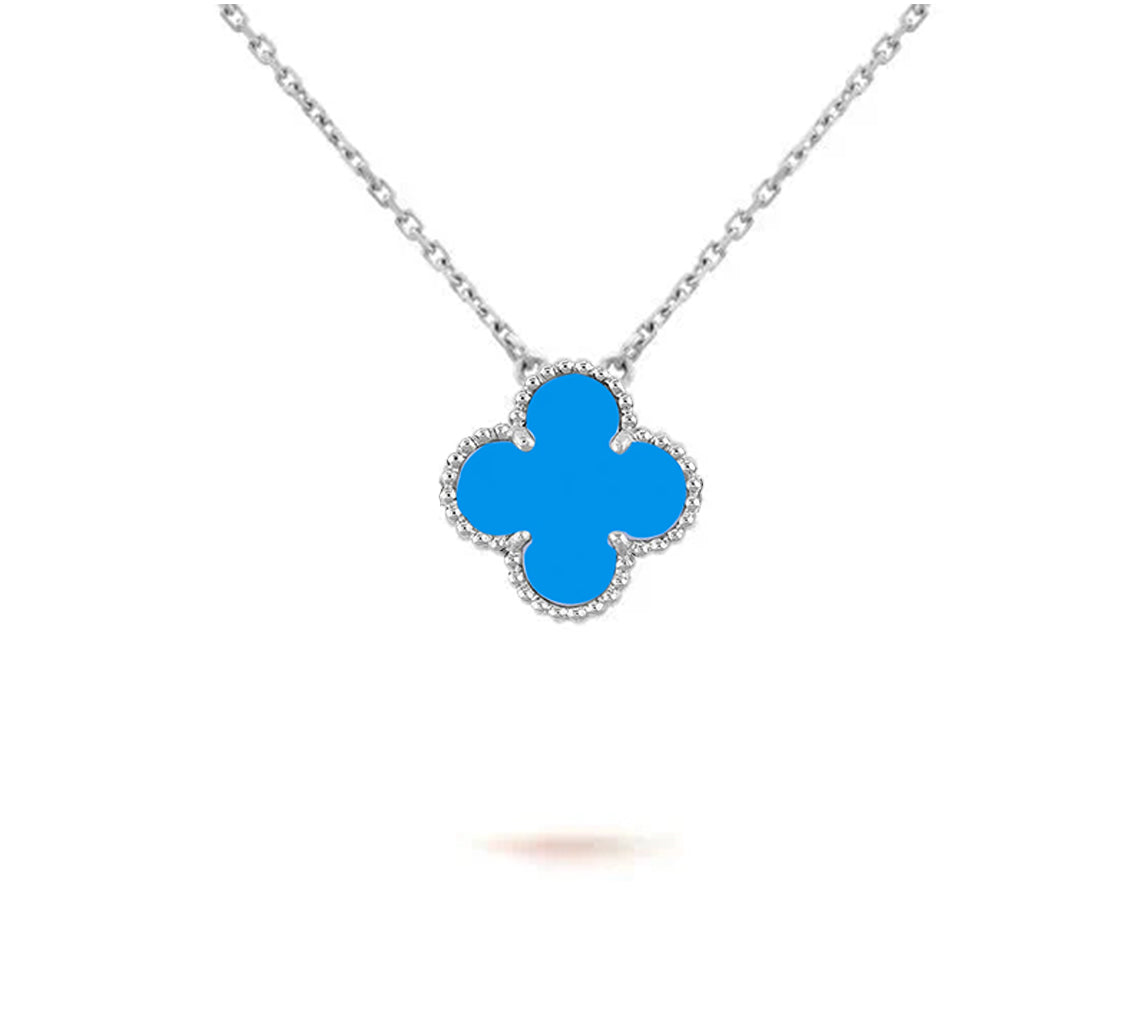 [Avelora]15MM CLOVER FLOWER PENDANT NECKLACE WHITE GOLD COLLECTION