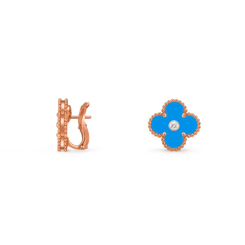 [Avelora]15MM CLOVER FLOWER STUD EARRINGS DIAMOND-ROSE GOLD COLLECTION