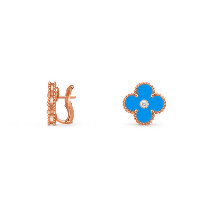 [Avelora]15MM CLOVER FLOWER STUD EARRINGS DIAMOND-ROSE GOLD COLLECTION