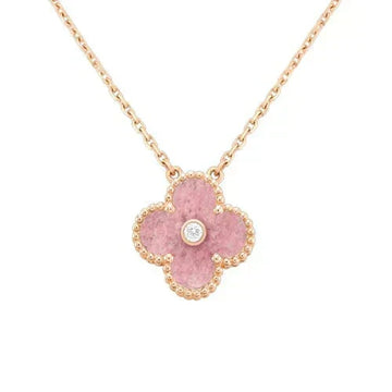 [Avelora Jewelry ]CLOVER 15MM DIAMOND RHODONITE NECKLACE