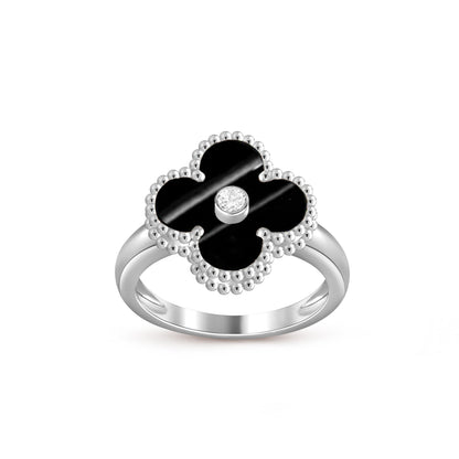 [Avelora]LUCKY CLOVER DIAMOND-ACCENT WHITE GOLD RING COLLECTION