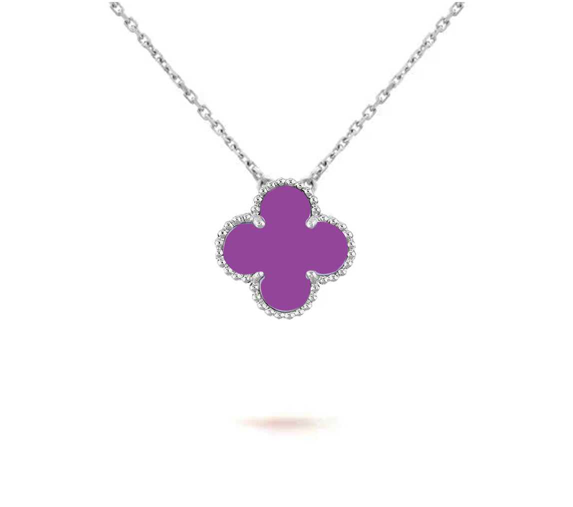 [Avelora]15MM CLOVER FLOWER PENDANT NECKLACE WHITE GOLD COLLECTION