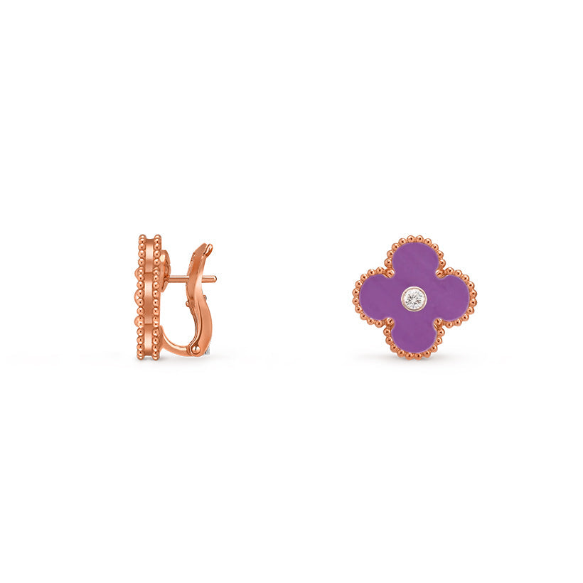 [Avelora]15MM CLOVER FLOWER STUD EARRINGS DIAMOND-ROSE GOLD COLLECTION