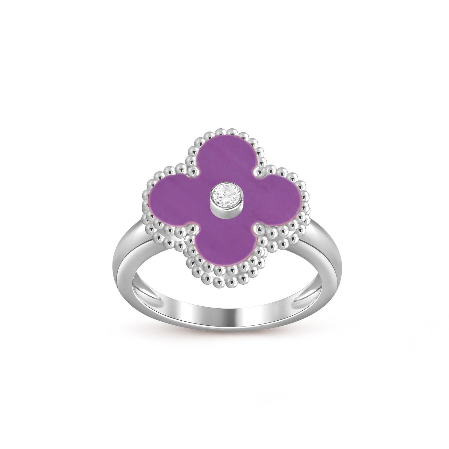 [Avelora]LUCKY CLOVER DIAMOND-ACCENT WHITE GOLD RING COLLECTION