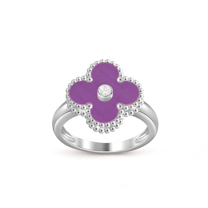[Avelora]LUCKY CLOVER DIAMOND-ACCENT WHITE GOLD RING COLLECTION