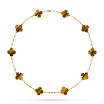 [Avelora Jewelry ]CLOVER 10 MOTIFS TIGER EYE NECKLACE
