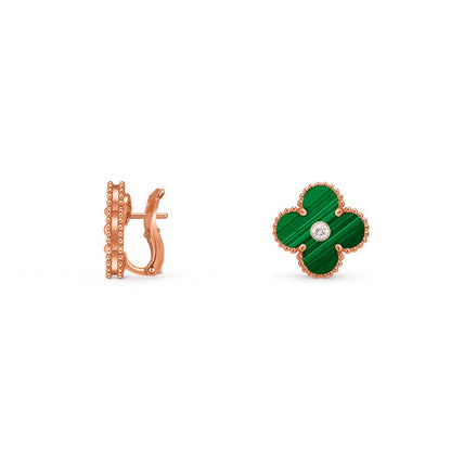 [Avelora]15MM CLOVER FLOWER STUD EARRINGS DIAMOND-ROSE GOLD COLLECTION