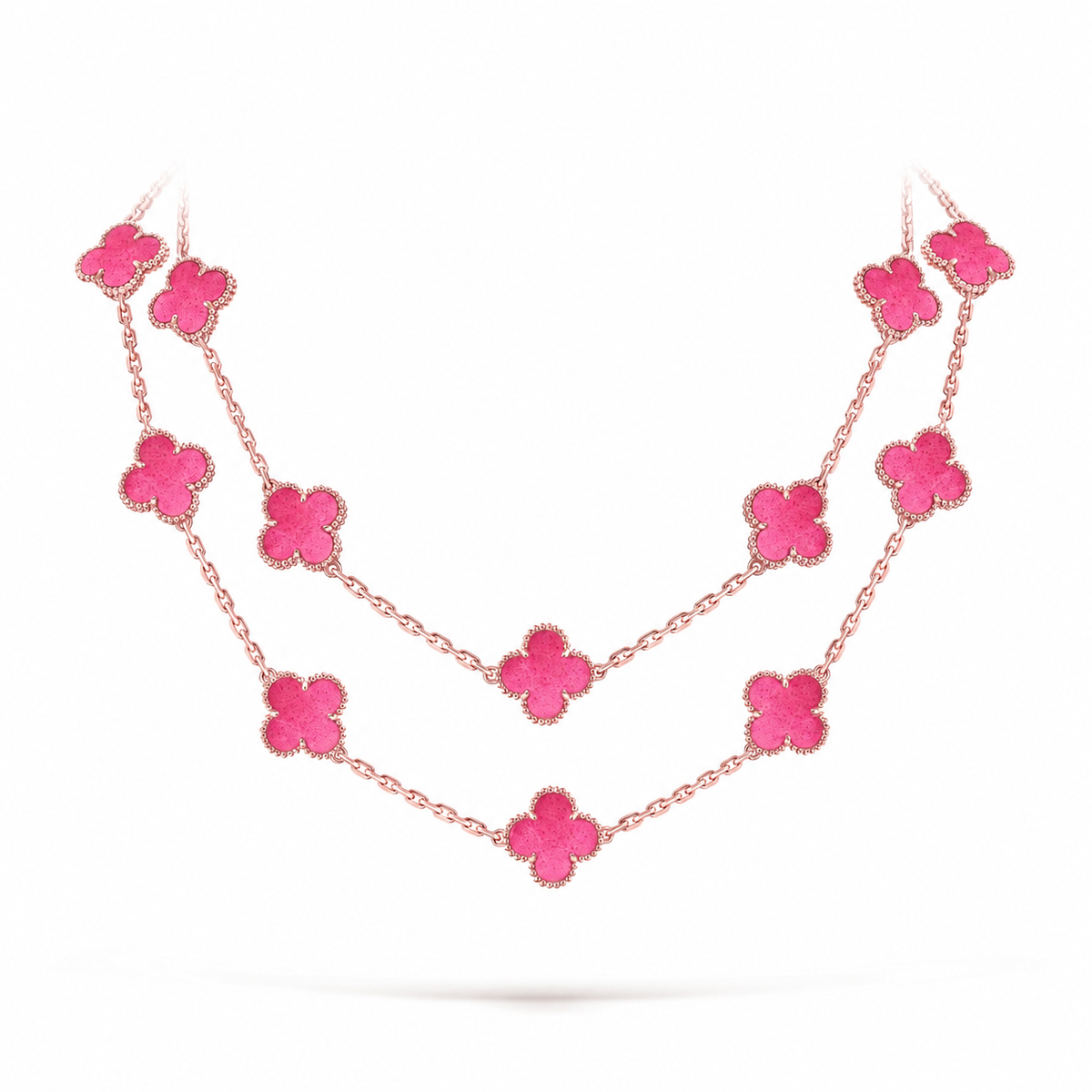 [Avelora jewelry] NEW CLOVER 20 MOTIFS PINK ENAMEL NECKLACE