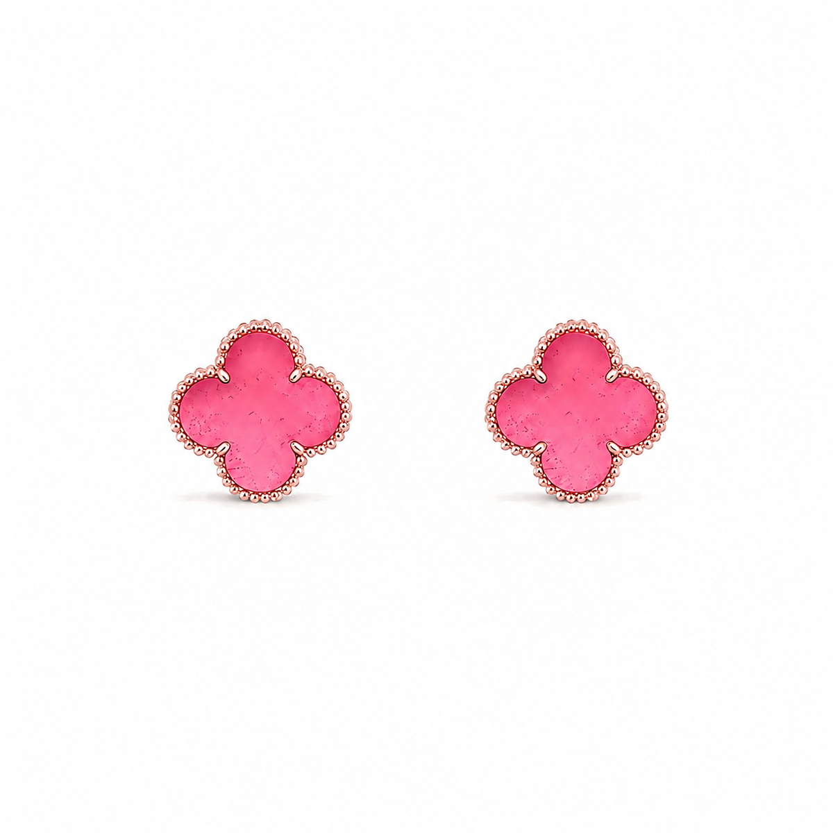[Avelora jewelry]NEW CLOVER 15MM PINK ENAMEL STUD EARRINGS