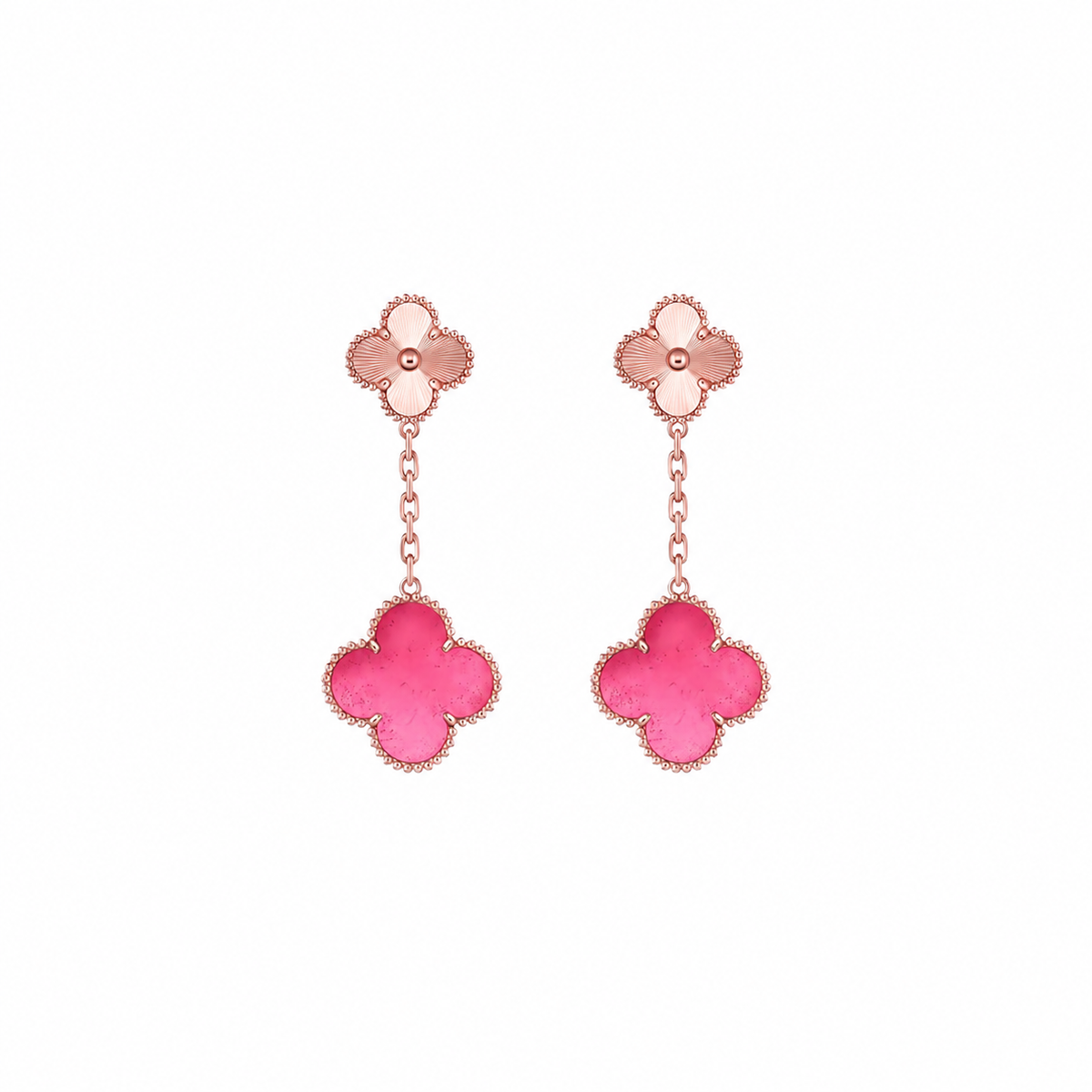 [Avelora jewelry]NEW CLOVER 2 MOTIF PINK ENAMEL EARRINGS