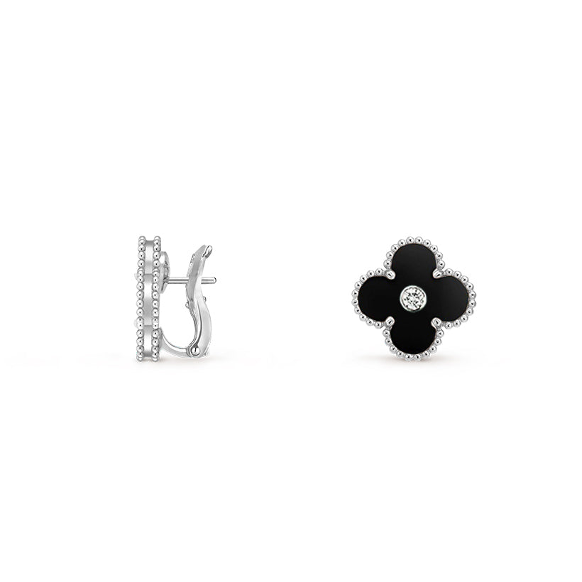 [Avelora]15MM CLOVER FLOWER STUD EARRINGS DIAMOND-WHITE GOLD COLLECTION