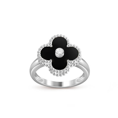 [Avelora]LUCKY CLOVER DIAMOND-ACCENT WHITE GOLD RING COLLECTION