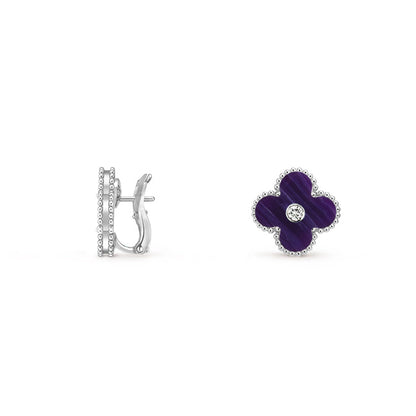 [Avelora]15MM CLOVER FLOWER STUD EARRINGS DIAMOND-WHITE GOLD COLLECTION