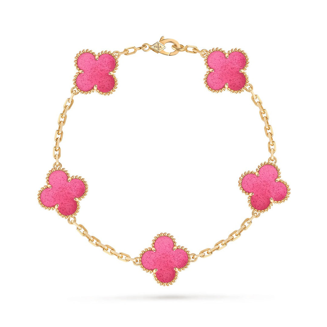 [Avelora jewelry]NEW CLOVER 5 MOTIFS PINK ENAMEL BRACELET