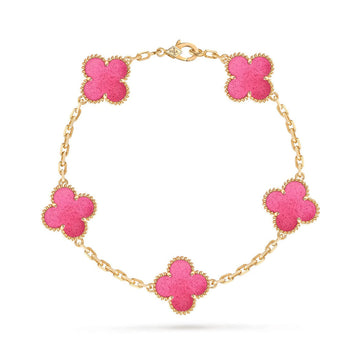 [Avelora jewelry]NEW CLOVER 5 MOTIFS PINK ENAMEL BRACELET