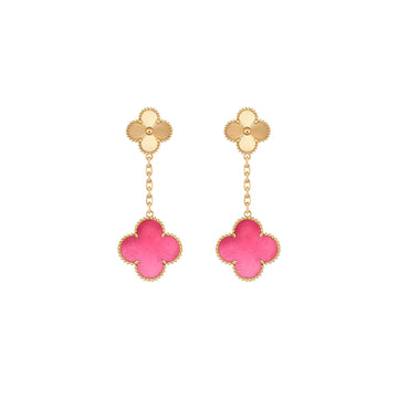 [Avelora jewelry]NEW CLOVER 2 MOTIF PINK ENAMEL EARRINGS