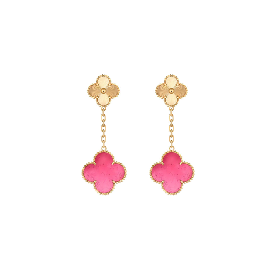 [Avelora jewelry]NEW CLOVER 2 MOTIF PINK ENAMEL EARRINGS