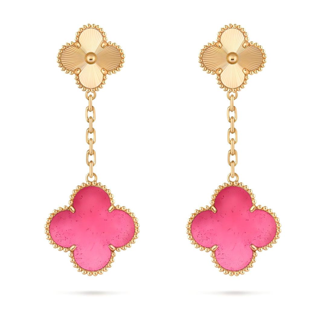 [Avelora jewelry]NEW CLOVER 2 MOTIF PINK ENAMEL EARRINGS