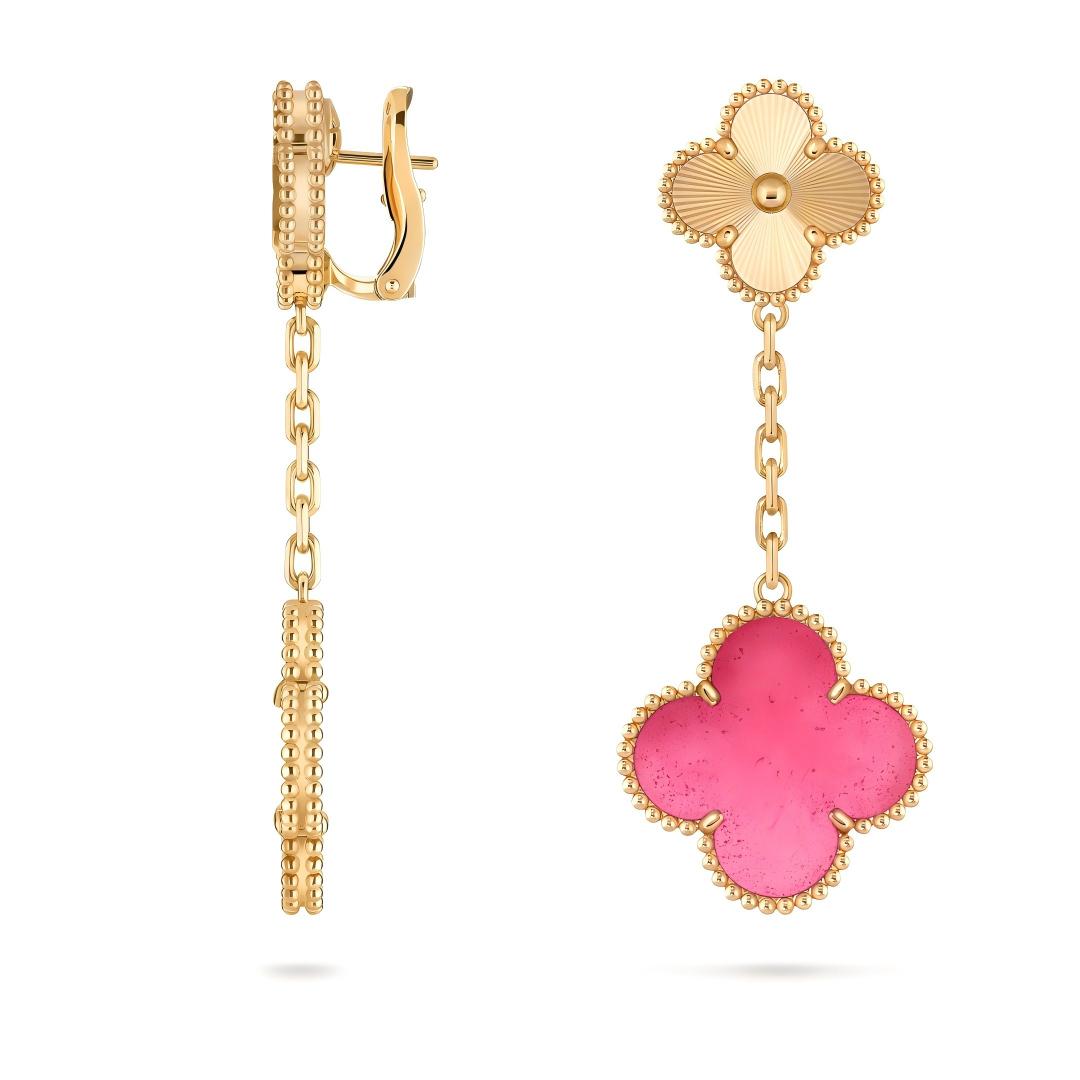 [Avelora jewelry]NEW CLOVER 2 MOTIF PINK ENAMEL EARRINGS
