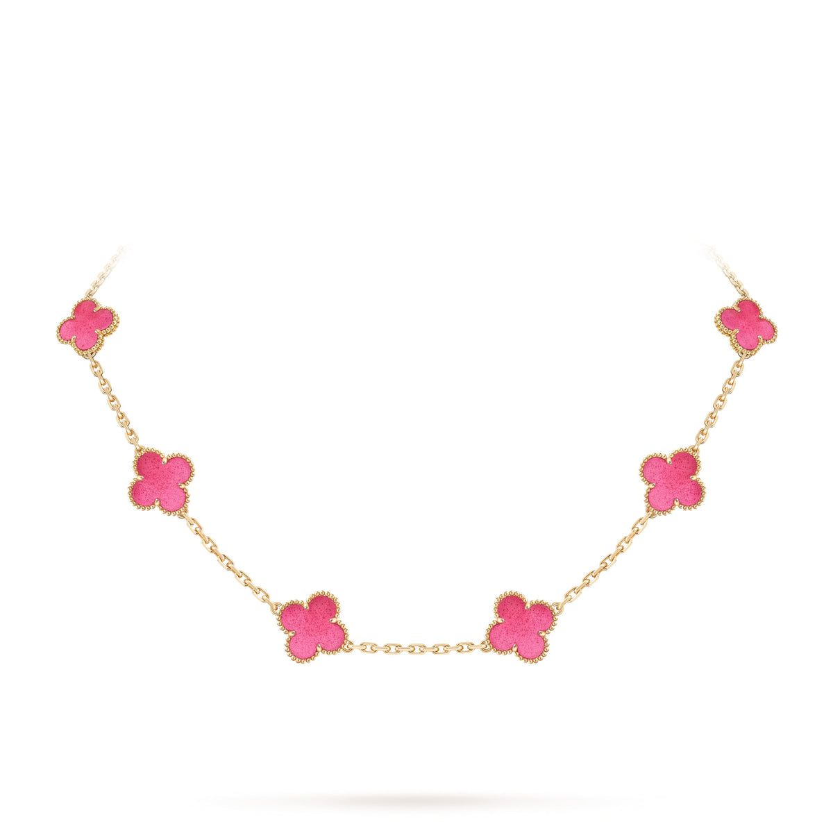 [Avelora jewelry]NEW CLOVER 10 MOTIFS PINK ENAMEL NECKLACE