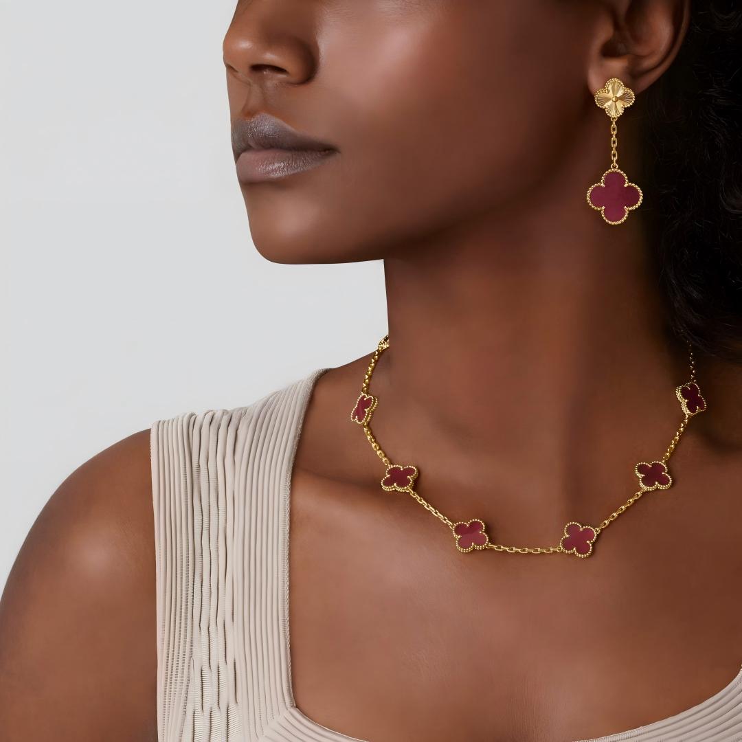 [Avelora jewelry]NEW CLOVER 10 MOTIFS PINK ENAMEL NECKLACE