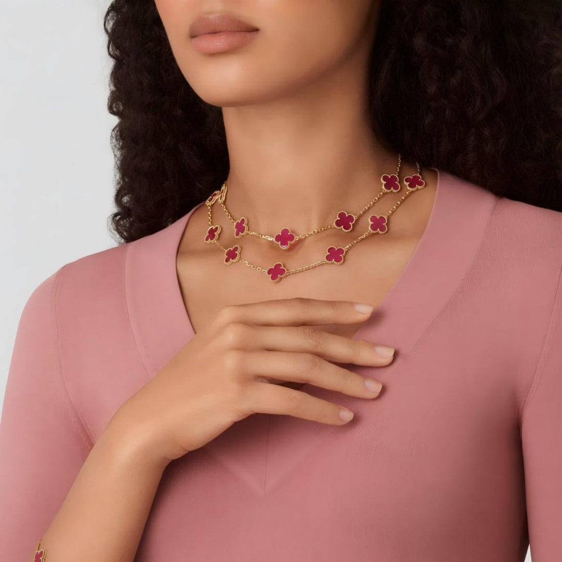 [Avelora jewelry] NEW CLOVER 20 MOTIFS PINK ENAMEL NECKLACE