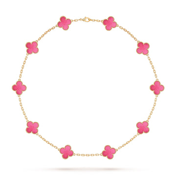 [Avelora jewelry]NEW CLOVER 10 MOTIFS PINK ENAMEL NECKLACE