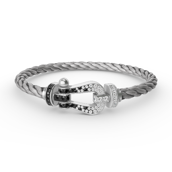 [Avelora Jewelry ]FORCE LARGE HORSESHOE BLACK WHITE DIAMOND BRACELET SILVER