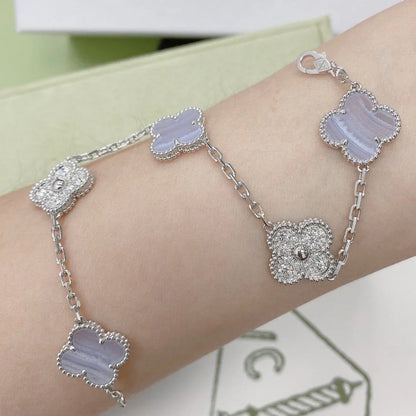 [Avelora]LUCKY CLOVER 5-MOTIF BRACELET - PURPLE CHALCEDONY COLLECTION