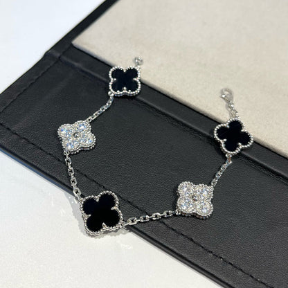 [Avelora]LUCKY CLOVER 5-MOTIF BRACELET - BLACK OXNY COLLECTION