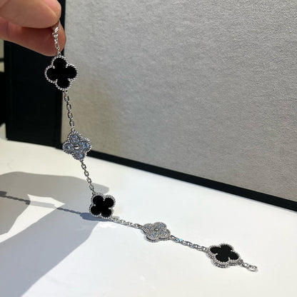 [Avelora]LUCKY CLOVER 5-MOTIF BRACELET - BLACK OXNY COLLECTION