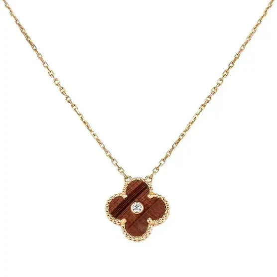 [Avelora Jewelry ]CLOVER 15MM DIAMOND AND YELLOW TIGER'S EYE AGATE necklace