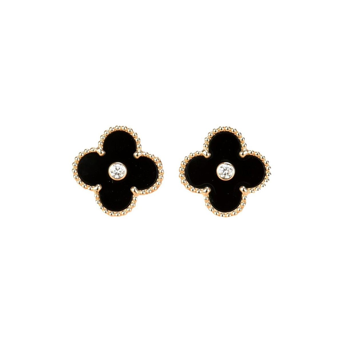 [Avelora Jewelry ]CLOVER MEDIUM 1 MOTIFS ONYX DIAMOND EARRINGS