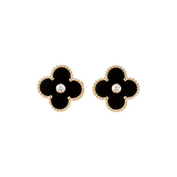 [Avelora Jewelry ]CLOVER MEDIUM 1 MOTIFS ONYX DIAMOND EARRINGS
