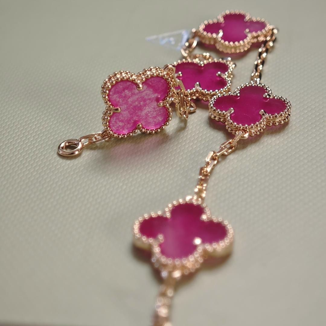 [Avelora jewelry]NEW CLOVER 5 MOTIFS PINK ENAMEL BRACELET
