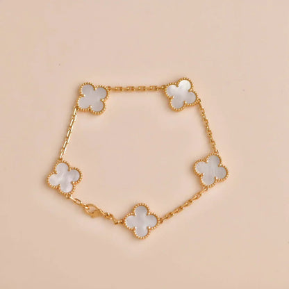 [Avelora]LUCKY CLOVER 5-MOTIF BRACELET - WHITE MOTHER-OF-PEARL COLLECTION