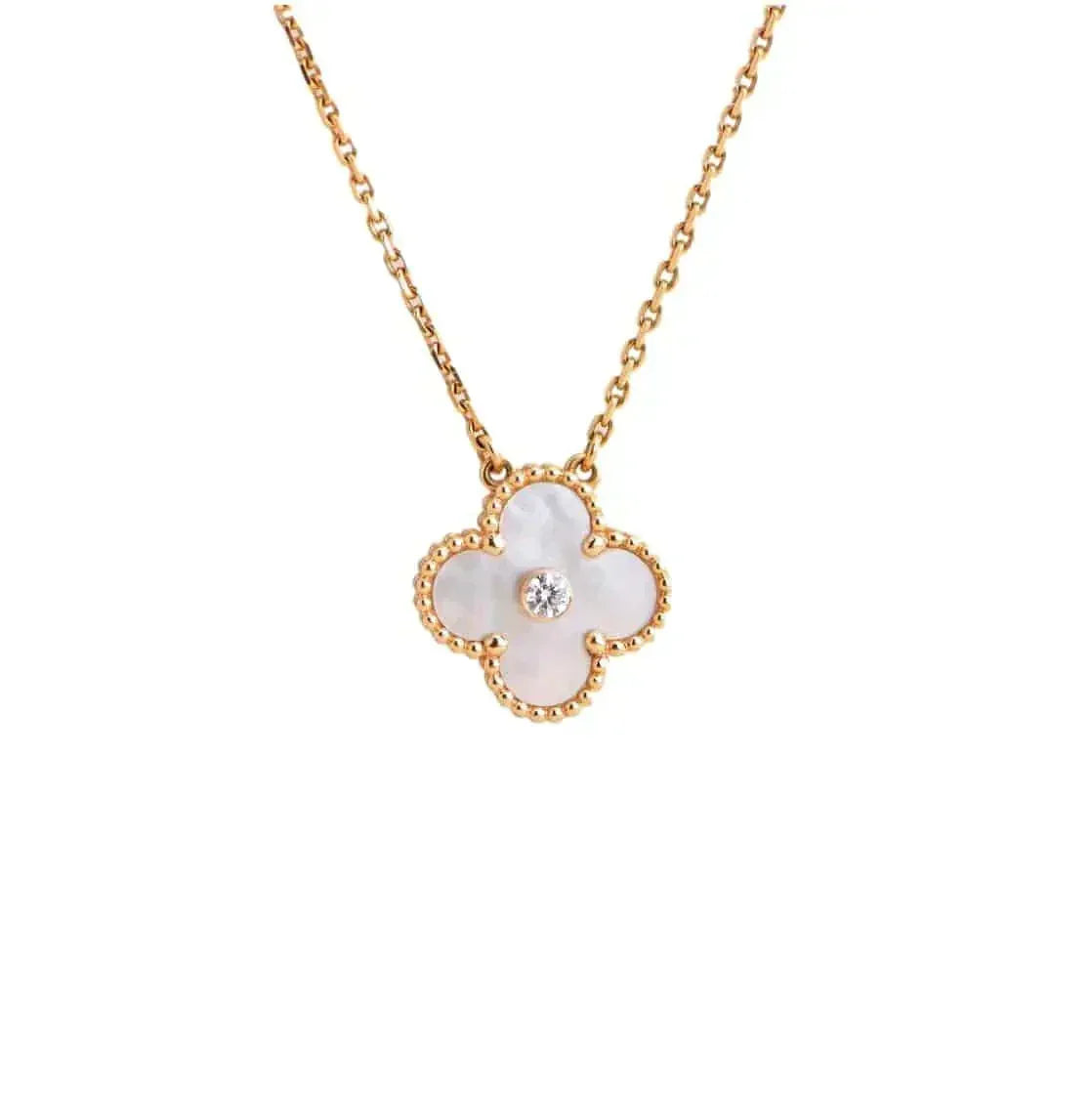[Avelora Jewelry ]CLOVER 15MM DIAMOND WHITE FRITILLARIA NECKLACE