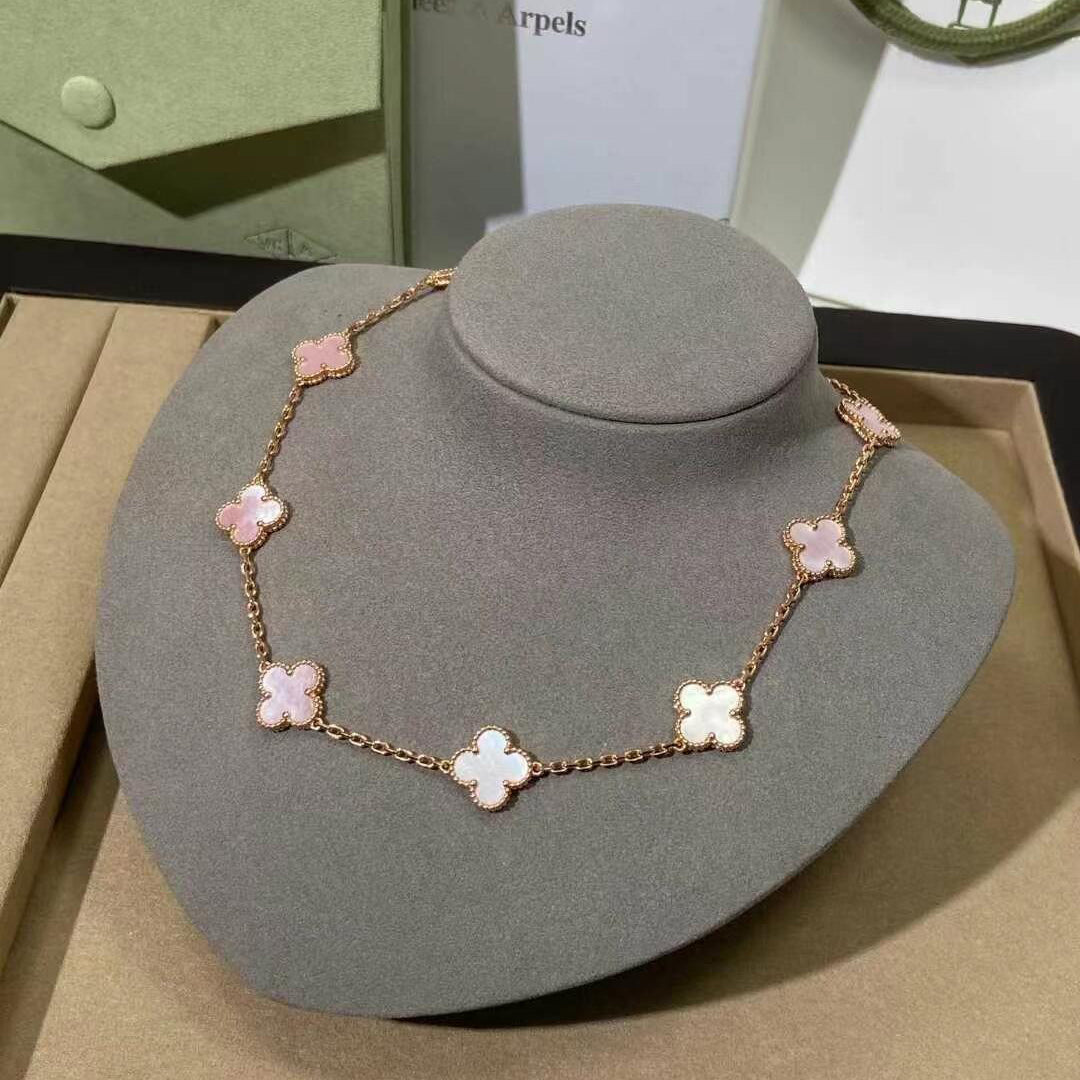 [Avelora Jewelry ]CLOVER 10 MOTIFS PINK MOP NECKLACE